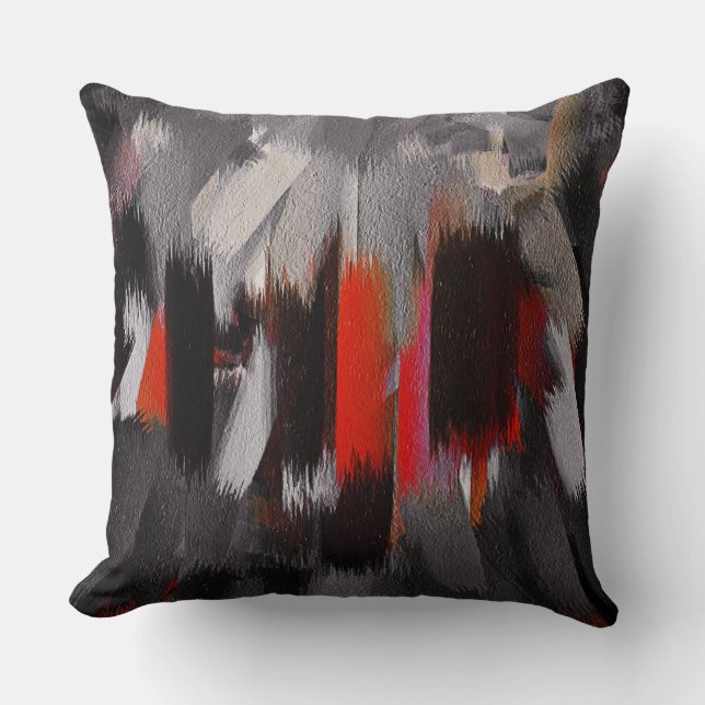 Red Black Gray Abstract Painting Throw Pillow (Front)