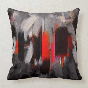 Red Black Gray Abstract Painting Throw Pillow