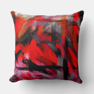 Red Black Gray Abstract Throw Pillow