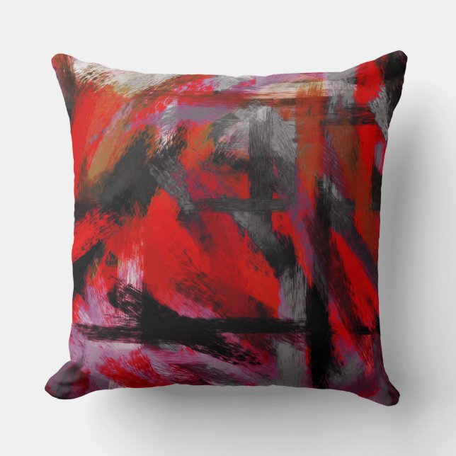Red Black Gray Abstract Throw Pillow (Front)