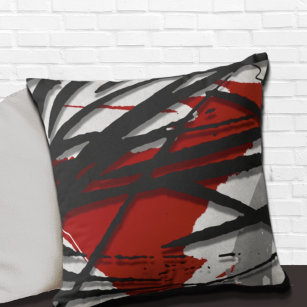 Red Black Gray Abstract Watercolor Throw Pillow