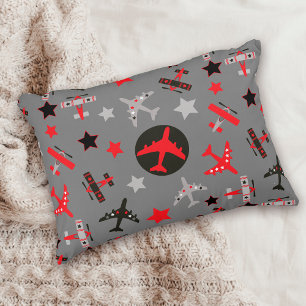 Red Black Gray Airplanes Pattern Accent Pillow