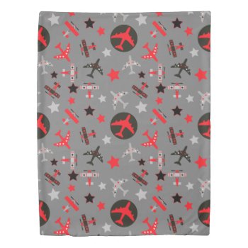 Red Black Gray Airplanes Pattern Duvet Cover by Westerngirl2 at Zazzle