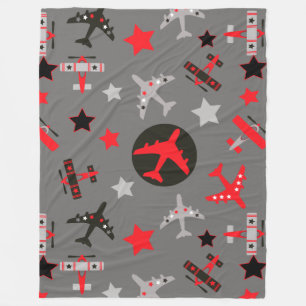 Red Black Gray Airplanes Pattern Fleece Blanket