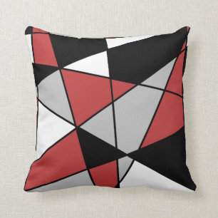 Red Black Gray and White Modern Geometric Pattern Throw Pillow