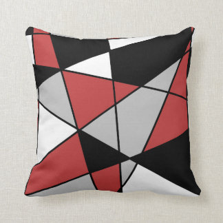 Red Black Gray and White Modern Geometric Pattern Throw Pillow