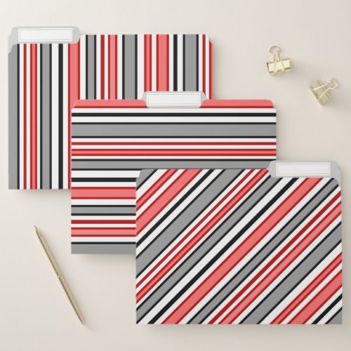 Red Black Gray and White Stripes File Folder