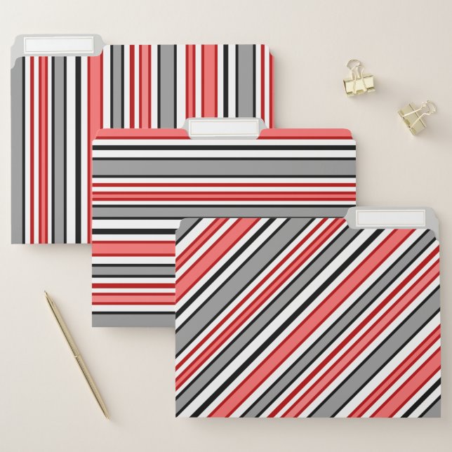 Red, Black, Gray, and White Stripes File Folder (Set)