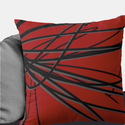 Red Black  Gray Artistic Elegant Abstract Throw Pillow