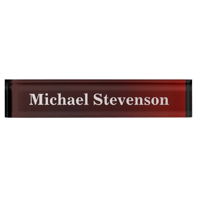 Red Black Gray Elegant Modern Desk Nameplate (Front)