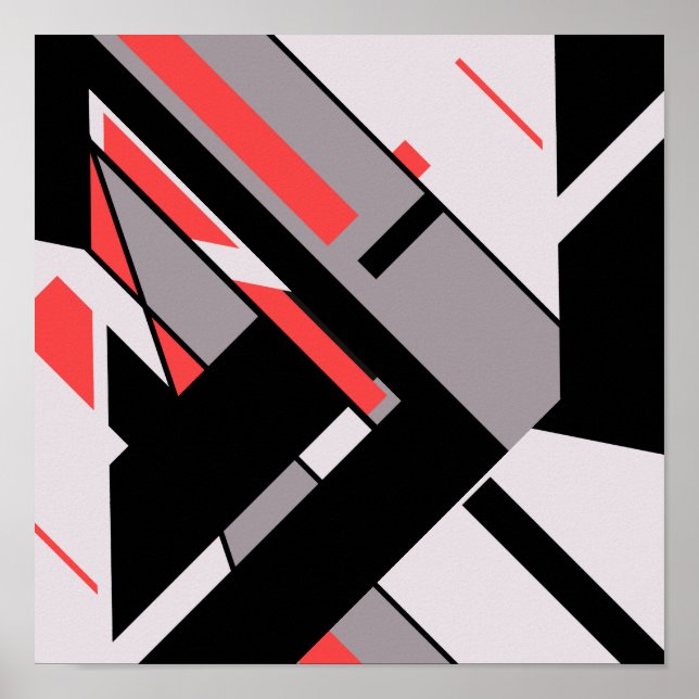 Red Black Gray Geometric MCM-like Diagonal Design Poster (Front)