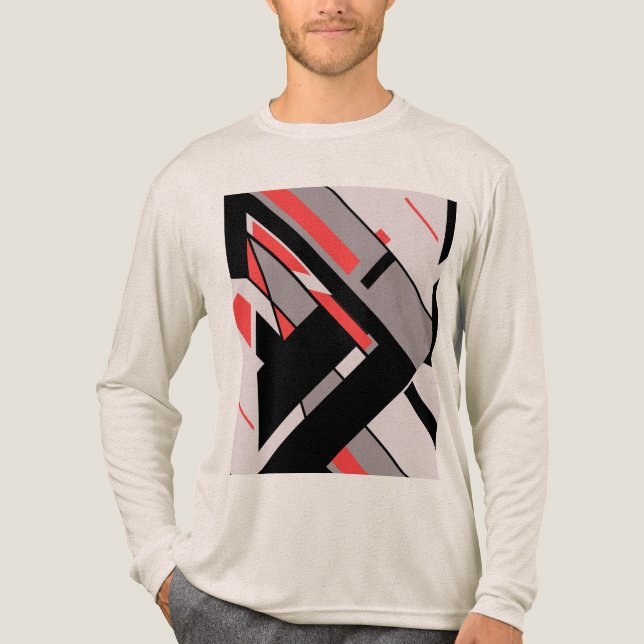 Red Black Gray Geometric MCM-like Diagonal Design Tri-Blend Shirt (Front)