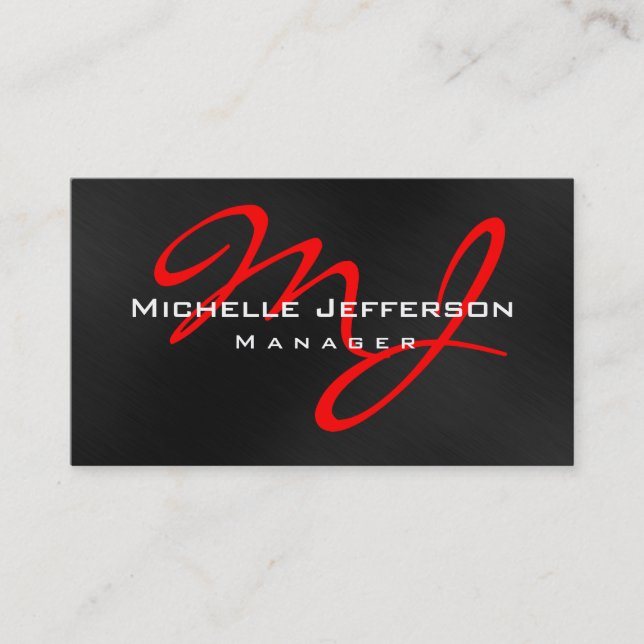 Red Black Gray Manager Monogram Business Card (Front)