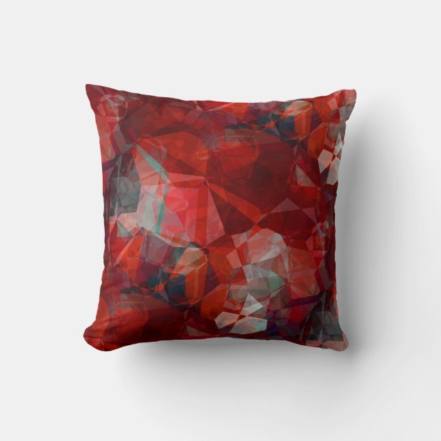 Red Black & Gray Modern Abstract Pattern Throw Pillow (Front)