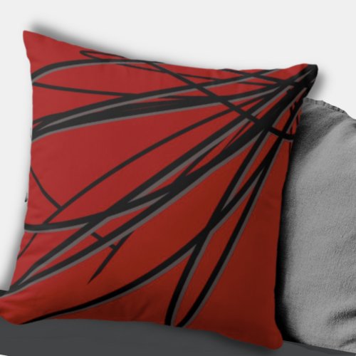 Red Black  Gray Modern Artistic Abstract Throw Pillow