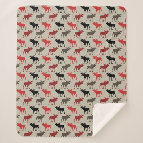 Red Black Gray Moose Pattern Sherpa Blanket