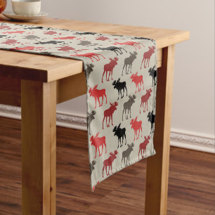 Red Black Gray Moose Pattern Short Table Runner