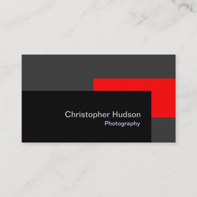 Red Black Gray Photography Business Card (Front)