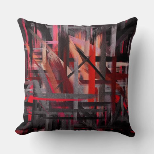 Red Black Gray Pink Abstract Painting Throw Pillow