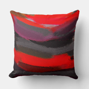 Red Black Gray Purple Abstract Painting Throw Pillow