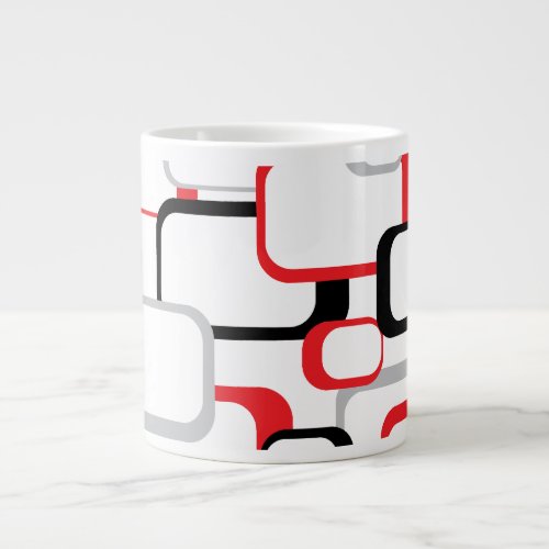 Red Black Gray Retro Squares White Giant Coffee Mug