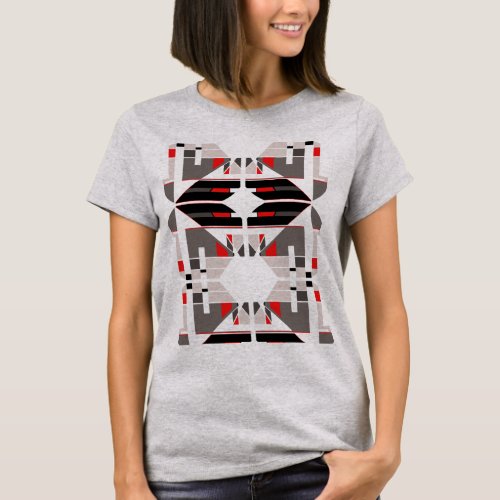 Red Black Gray Shades Symmetrical Shapes Design T_ T_Shirt