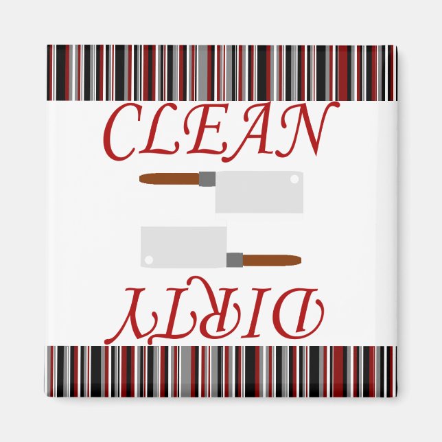 Red Black & Gray Striped Clean or Dirty Dishwasher Magnet (Front)