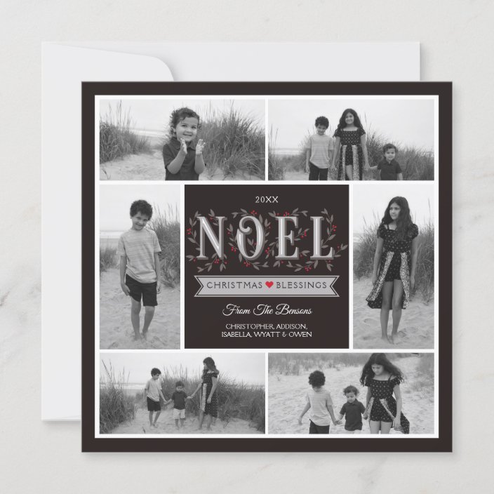 Red Black Gray Svg Noel Photo Collage Holiday Card Zazzle Com