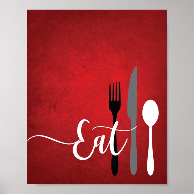 Red Black Gray White Kitchen Quote EAT Wall Art (Front)