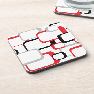 Red Black Gray White Retro Squares Beverage Coaster