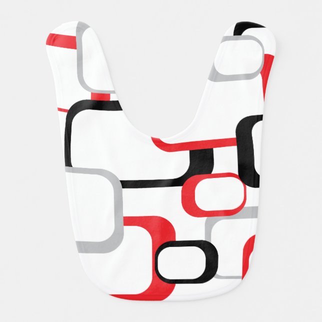 Red Black Gray White Retro Squares Pattern Bib (Front)