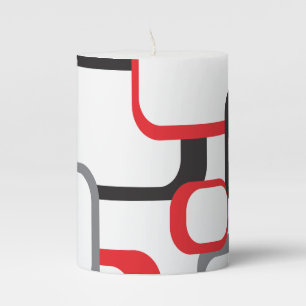 Red Black Gray White Retro Squares Pattern Pillar Candle