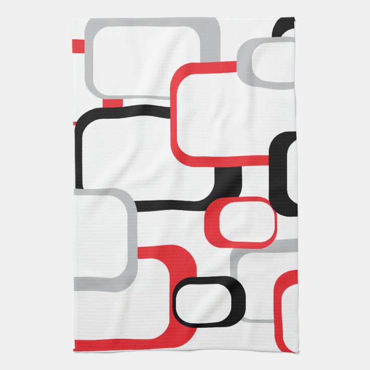 Red Black Gray White Squares Pattern Retro Kitchen Towel Zazzle