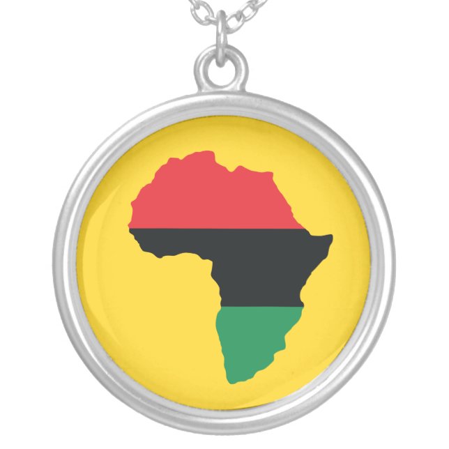 Red, Black & Green Africa Flag Silver Plated Necklace (Front)