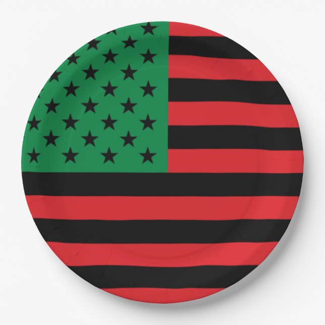 Red Black Green African American Flag Paper Plates (Front)