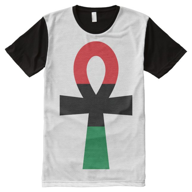 Red, Black & Green Ankh All-Over-Print T-Shirt (Front)