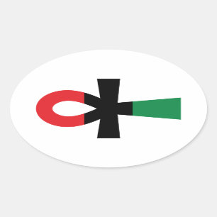 Red, Black & Green Ankh Oval Sticker