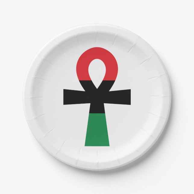 Red, Black & Green Ankh Paper Plates (Front)