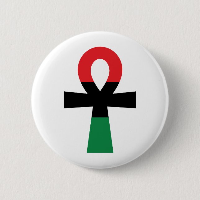 Red, Black & Green Ankh Pinback Button (Front)