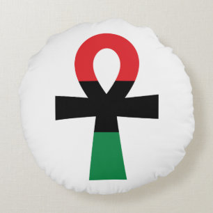 Red, Black & Green Ankh Round Pillow
