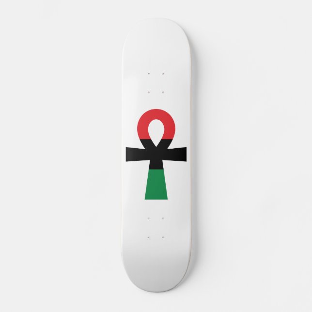 Red, Black & Green Ankh Skateboard Deck (Front)