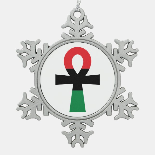 Red, Black & Green Ankh Snowflake Pewter Christmas Ornament (Front)