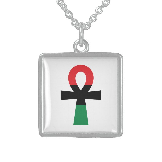 Red, Black & Green Ankh Sterling Silver Necklace (Front)