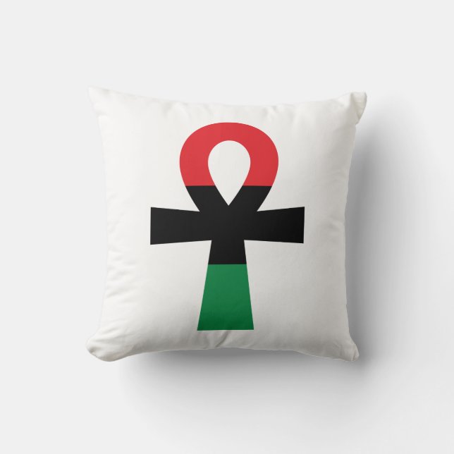 Red, Black & Green Ankh Throw Pillow (Front)