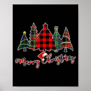 Red Black Green Buffalo Plaid Merry Christmas Tree Poster