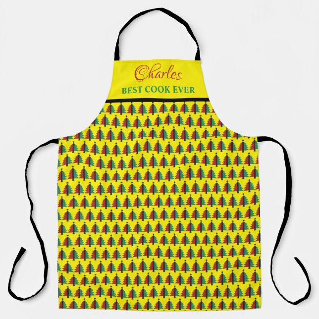 Red Black Green Christmas Tree Pattern Kwanzaa Apron (Front)