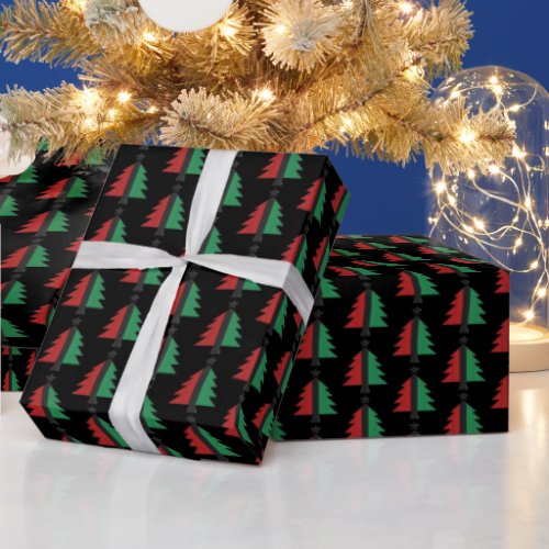 Red Black Green Christmas Tree Pattern Kwanzaa Wrapping Paper