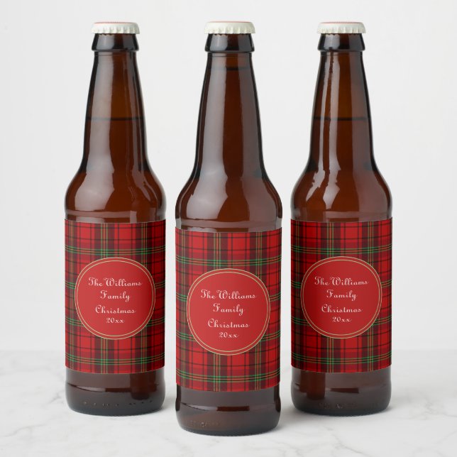 Red Black Green - Cozy Plaids  Beer Bottle Label (Bottles)