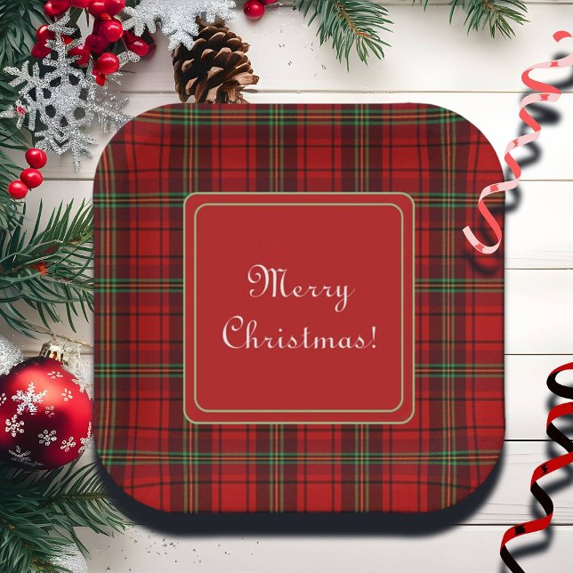Red Black Green - Cozy Plaids Merry Christmas Paper Plates (Creator Uploaded)