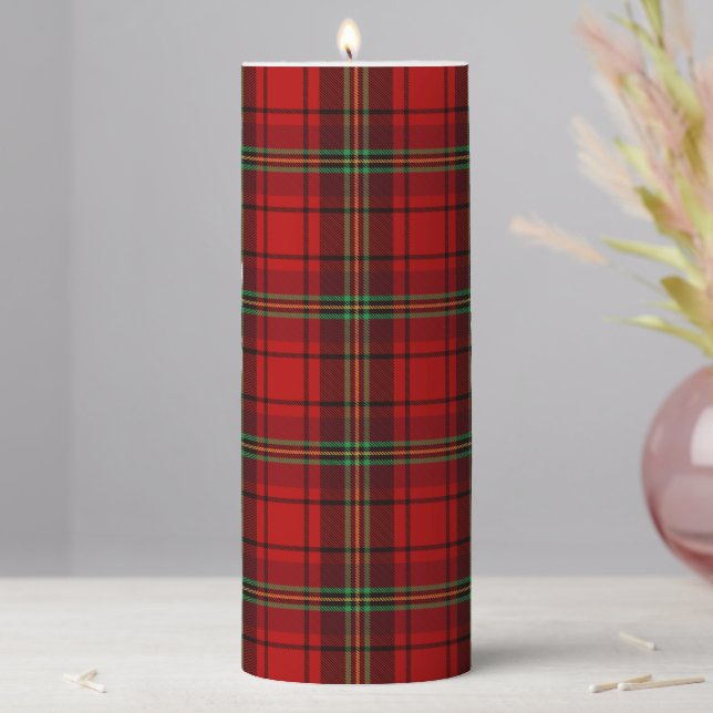Red Black Green Cozy Plaids  Pillar Candle (In Situ)